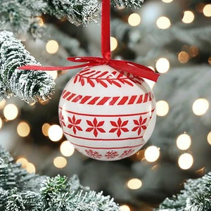 Sustainable Handcrafted Paper Wrapped Christmas Ball Eco-Friendly Decoupage Ornament for Rustic Farmhouse Decor