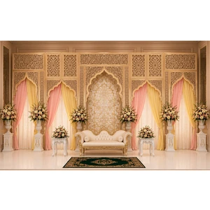 Premium Elegant Moroccan Arch Wedding Reception Stage Backdrops Lightweight Detachable Metal Screens Customized Size