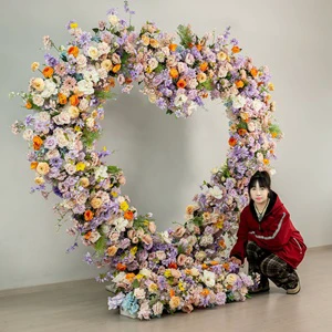Hot Selling Love Heart Rose Silk Artificial Flower Arch Floral Backdrop Arch Eco-Friendly Removable Folding Arch Arrangement