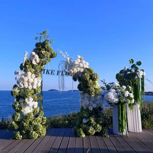 Greenery Wedding Archway with Large White Hydrangea Flower Arrangement Party Stage Backdrop for Wedding Pillars Arbour Flowers
