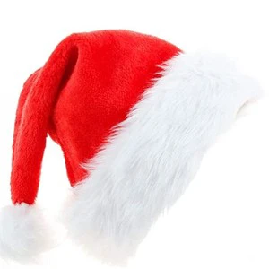 Customized Wholesale Santa Hats Traditional Red and White Plush Christmas Hat Party Favors Adult Hat