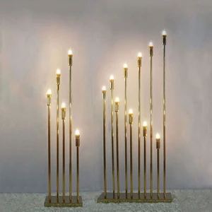 High Quality 10-Head Standing Home Candlestick Metal Gold Table Ornament Aisle Support LED Wedding Stage Decorative Light