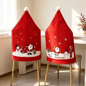Felt Santa Hat Shape Christmas Chair Cover With Santa Snowman Print Christmas Dning Room Sets Table Party Decoration