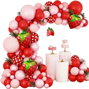 152PC Thick Eco-Friendly Latex Balloon Garland Decoration Set Digital Printing Strawberry-themed Balloon Arch Kit for Parties