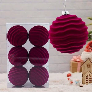 China Wholesale Burgundy Christmas Wave Balls 6 Piece Set Ornaments Xmas Tree DIY Balls Hanging Decor Home Holiday Party Supply