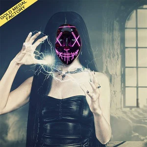 Halloween Luminous Mask Black V with Blood Horror LED Cold Light Mask Street Dance Skull Ghostface Fluorescent Clown Party Dec