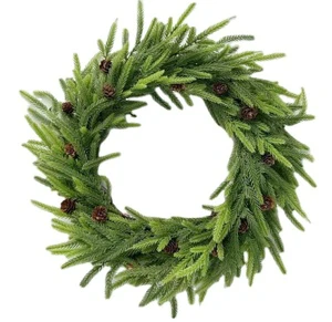 High-quality Artificial Greenery Wreath With Pinecone Christmas Decorations