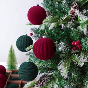 Plastic Velvet Christmas Ball 8cm 12pcs Dark Christmas Tree Pendant Decoration Velvet Christmas
