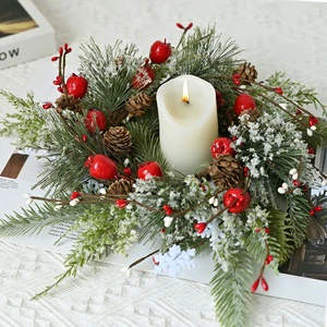 New Christmas Cross-Border Wreath Decorations Berry Pine Cone Pine Needle Accessories Candle Holder Candle Arrangement Christmas