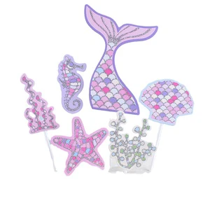 Party Paper Cake Toppers Mermaid Design Paper Cake Toppers Happy Birthday for Party Supplies Cake Decoration