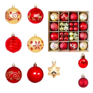 Hot Selling Mixed Shaped Plastic 6cm Ball Set 40PCS/Box Colorful Painted Christmas Tree Hanging Ornament Home Party