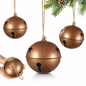 Custom Large Antique Copper Finish Iron Jingle Bell With Star Cutouts Jute Rope Christmas Tree Door Farmhouse Hanging Ornament