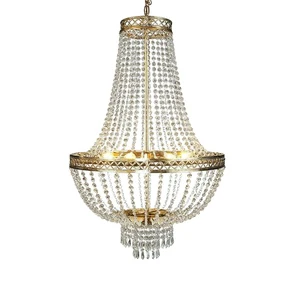 Hotel Lamp European K9 Crystal Hanging Light Gold Pendant Luxury Chandelier Wedding Decorative Chandelier Lighting