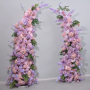 Visual Arts New Eco-friendly Silk Pink Purple Artificial Rose Horn Flower Arch 2.3m Height for Weddings Proposals Celebrations