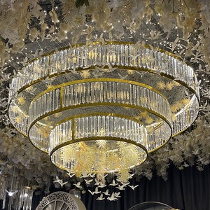 Banquet Silver and Gold Color Circle Round Shape Crystal Ceiling Lighting for Wedding Decoration