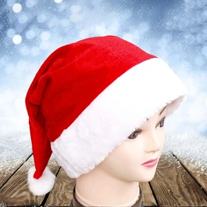 Wholesale Plush Santa Hats Thick Red & White Christmas Caps for Adults & Kids, Holiday Party Supplies