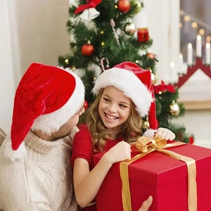 High Quality Christmas Santa Beanie Hat with Red Pompom Xmas Long Plush Holiday Decorative Hat for Adults and Kids Wholesale