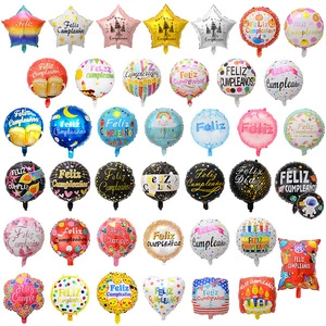 18 Inch Feliz Cumpleanos Helio Globos Spanish Happy Birthday Round Foil Helium Balloon Birthday Party Decoration Balloons
