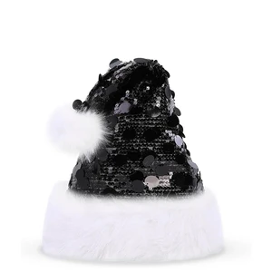 Newest Black Red Sequin Christmas Santa Hat Adults New Year Decoration High Quality Luxury Plush Christmas Hats Custom Logo