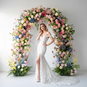Wedding Events Flower Arch with Stand Silk Rose Flower Runner Flower Wedding Arch Backdrop Romantic Bedroom Wall Decorations
