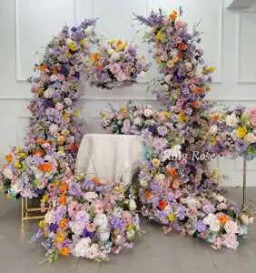Wholesale Silk Wedding Arch Flowers Backdrop Party Decoration with Horn Design