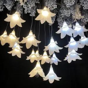 New Wedding Ceiling Lighting Wedding Lily Flowers Ceiling 10 Head Milk White Pendant Wedding Event Stage Decoration Light