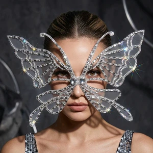 Silver Butterfly Face Jewelry Rhinestone Mesh Glasses Frame Drag Queen Stage Performance Festival Pageant Diva Pro Wholesale