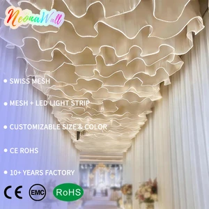 Wedding Fabric Ceiling Light Strip Luminous Ceiling Veil Sheer Tulle Backdrop Warm White for Wedding Birthday Party Decoration