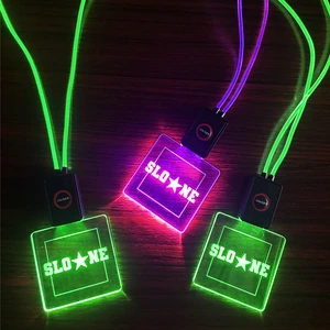 Lighting Wedding Decoration Neo Sign Rechargeable Usb Flash Promotional Light up Name Tag Badge Led Lanyard
