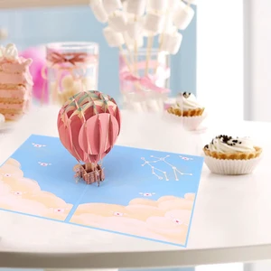 Custom Luxury Bulk Happy Birthday Popup Cards 3d Hot Air Balloon Pop Up Happy Birthday Invitation Greeting Card