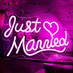 Just Married Neon Sign Pink LED Light USB Powered Neon Wall Sign Letters for Wedding Engagement Party Bedroom Bar or Home Decor