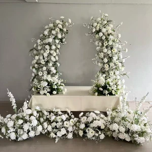 Wedding Flower Arch with Floral Horn Arch Silk Roses in Pink Orange White for Wedding and Party Decor