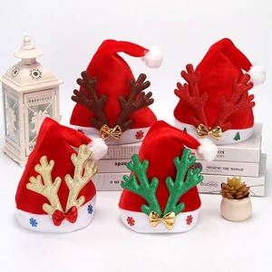 High Quality Unisex Red Christmas Hats Antler Short Plush Design Customizable Adults Soft Factory Wholesale Christmas