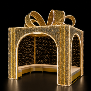 Hotel Lobby CE UL IP65 Creative Decor Selfie-Ready Walk-In Gazebo Sit-In Arch LED Gift Box Motif Light With Seating For Wedding