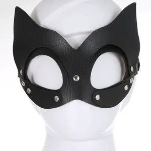 Black Leather Cosplay Masks Masquerade Party Cat Mask Party Eye Covers Halloween Costume Eye Accessory