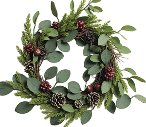 OEM ODM Factory Realistic Christmas Wreath PE Natural Look High Density Decoracion Navidena Hotel Mall Event Christmas Wreath