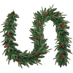Customized Christmas Garland With Cherry Leaves Artificial Cypress Plastic Pine Branch For Home Decoration Halloween Easter
