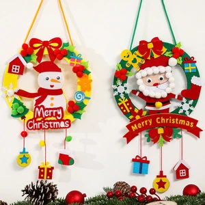 Wholesale Kids Handmade Craft Set Hanging Decoration Kindergarten Art Project Christmas DIY Wreath Making Kit With Light