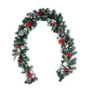 Jintai Manufacturer OEM Custom Outdoor Indoor Decoration 180cm Artificial Plastic Green Christmas Wreath Garland with Pinecone