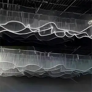 Hanging Ceiling Curtain Decor | LED Light Wedding Hallway Installation for Reception