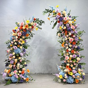 Multicolor Wedding Flower Arch Arrangement Artificial Roses Hydrangea Orchid Floral Display Ceremony Backdrop Venue Decor