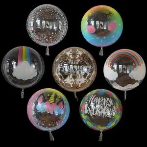 20 Inch Bubble Balloon Flower & Unicorn Printed PVC Transparent Balloons Bobo Balloon for Baby Birthday Party Decoration