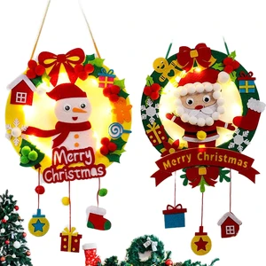 New Christmas Wreath with Lights Children Handmade Diy Creative Christmas Pendant Kindergarten Decoration
