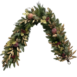 Senmasine 72 Inch Garland Red Berry Gold Leaves Pine Needle Front Door Hanging Artificial Christmas Glitter Fruit Garlands