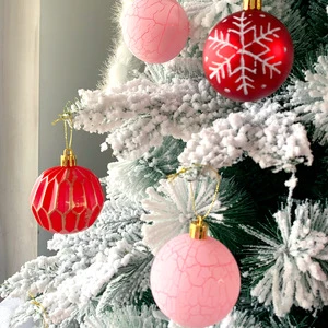 16Pcs 6cm Rose Gold Christmas Ball Ornaments Snowflake Cracked Faceted Glitter Xmas Bauble Tree Christmas Decoration Gift Set