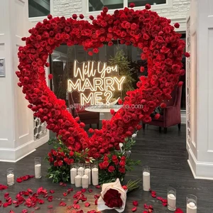 New Styles Wedding Red Rose Heart Flower Arch Artificial Rose Flower Backdrop Heart Arch Flowers for Wedding Valentine's Day
