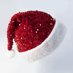 Classic Red Sequin Santa Hat with White Faux Fur New Year Decoration Luxury 32x45cm Christmas Hats Adults with logo Customize
