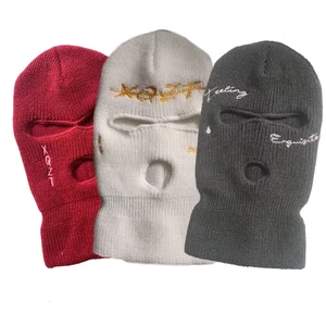 Custom Design Embroidered Logo Motorcycle 3 Hole Full Face Knit Ski Mask Knit Balaclava Hat