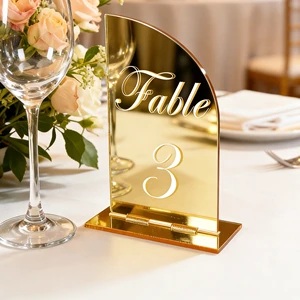 Modern Simple Gold Mirror Acrylic UV Printed Half Arch 3D Table Numbers Wedding Reception Menu Sign Elegant Party Decorations
