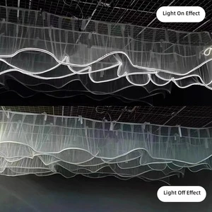 Modern S-Shape Hanging Fabric Curtains LED Strip Lights Net Cloth Ceiling Drapes Spiral Wedding Ceiling Curtain for Event Decor